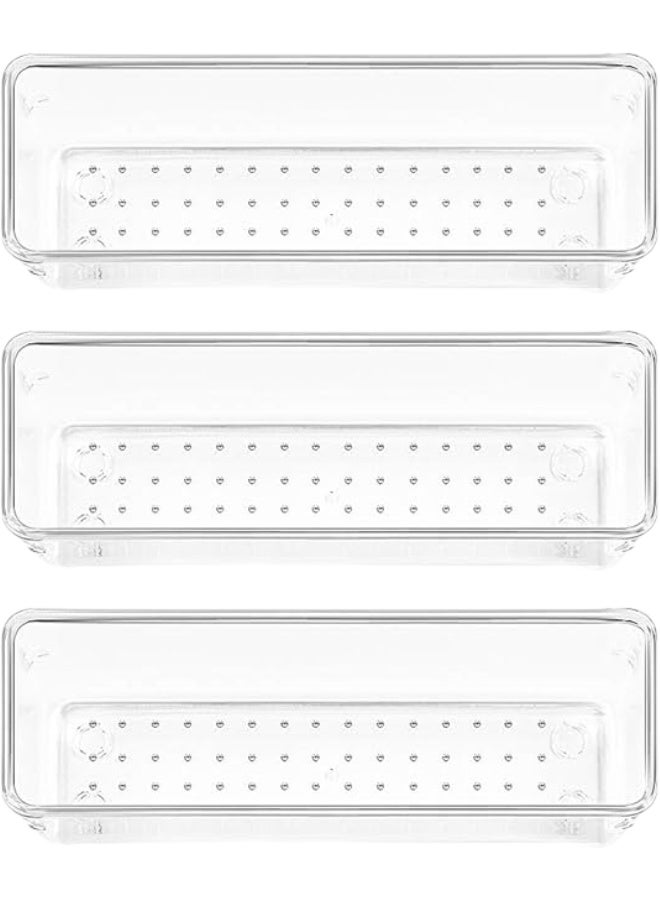 3 PCS Clear Plastic Drawer Organizers Set – Versatile Storage Bins for Bathroom, Vanity, Kitchen, Bedroom & Office | Stackable Non-Slip Drawer Trays for Makeup, Utensils & Accessories - Image 2