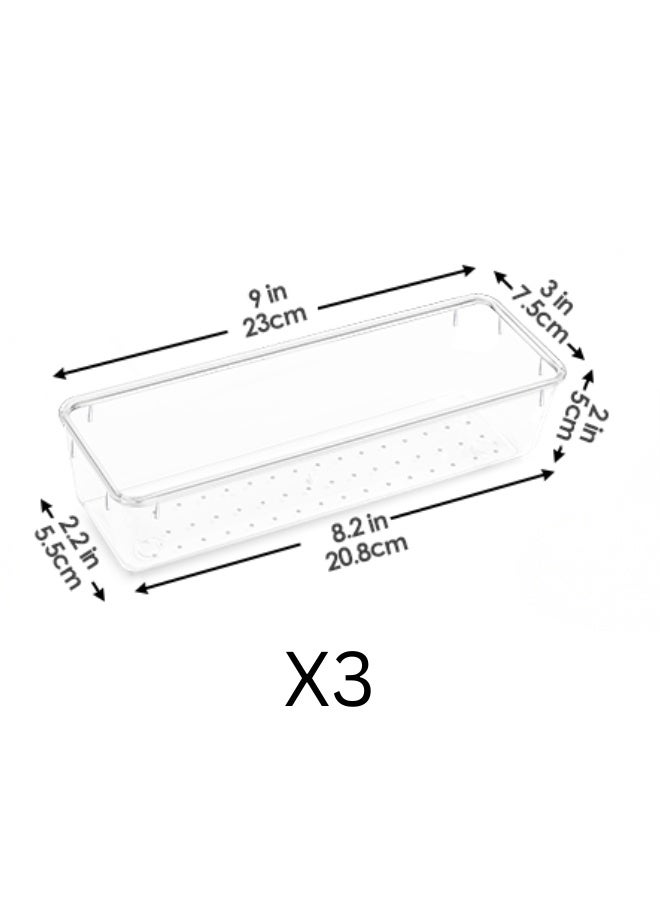 3 PCS Clear Plastic Drawer Organizers Set – Versatile Storage Bins for Bathroom, Vanity, Kitchen, Bedroom & Office | Stackable Non-Slip Drawer Trays for Makeup, Utensils & Accessories - Image 3