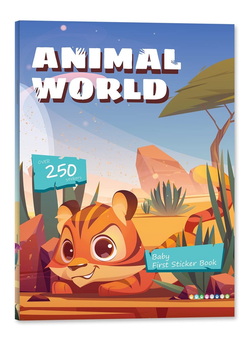 يونيكبيبي كتاب ملصقات 250 قطعة، موضوع الحيوانات مع 8 مشاهد، فن ملصقات بدون فوضى للأطفال، مجموعة أنشطة يدوية، لعبة تعليمية، كتاب أنشطة محمول للسفر، ملصقات ممتعة للأطفال الصغار، كتاب ترفيهي مقاوم للماء، هدية للأولاد والبنات - Image 2