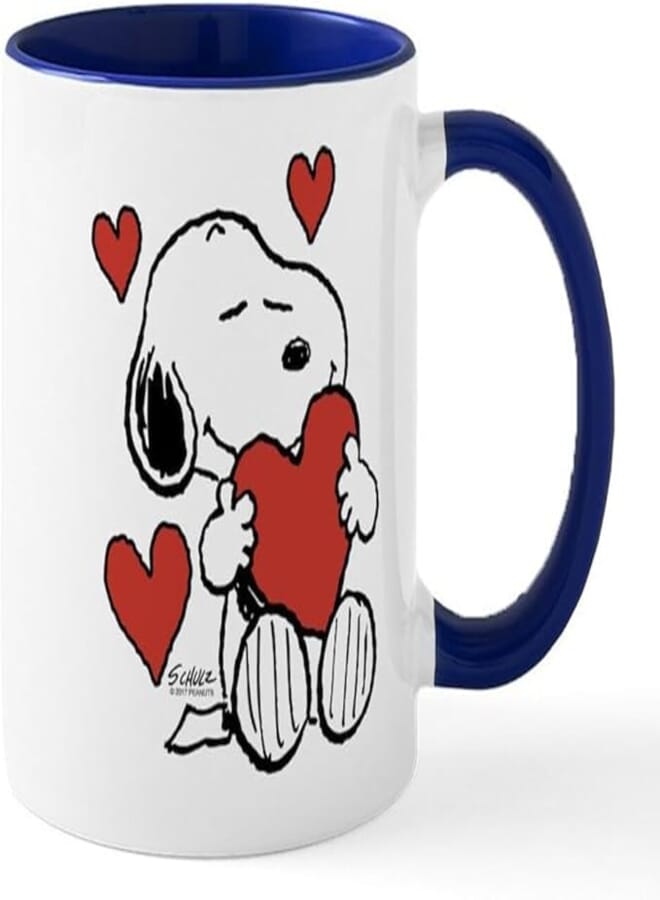 CafePress Snoopy On Heart Mugs 11 oz (325 ml) Ceramic Coffee Mug
