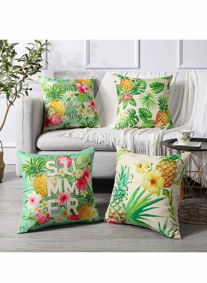 Set of 4 Waterproof Decorative Throw Pillow Covers, Ideal for Outdoor Patio and Living Room, 18x18 Inches, Featuring Tropical Plants and Pineapple Design - Image 4