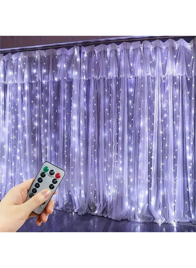 300 LED USB Curtain Lights Warm White 3x3M 8 Modes Remote For Christmas Party Decor - Image 3