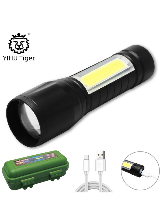 High-power Usb Rechargeable Led Mini Flashlight Aluminum Alloy Zoomable Torch Light Gift Side Light Decorative Lighting-Color:511 Zoom Lanyard + USB Line (bulk) Aluminum Alloy  - Image 4