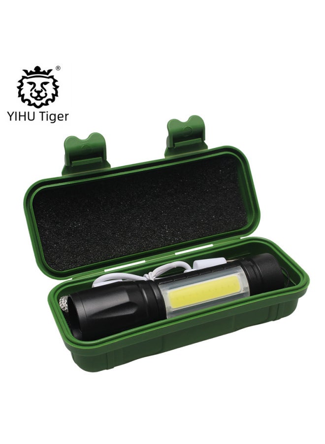 High-power Usb Rechargeable Led Mini Flashlight Aluminum Alloy Zoomable Torch Light Gift Side Light Decorative Lighting-Color:511 Zoom Lanyard + USB Line (bulk) Aluminum Alloy  - Image 3