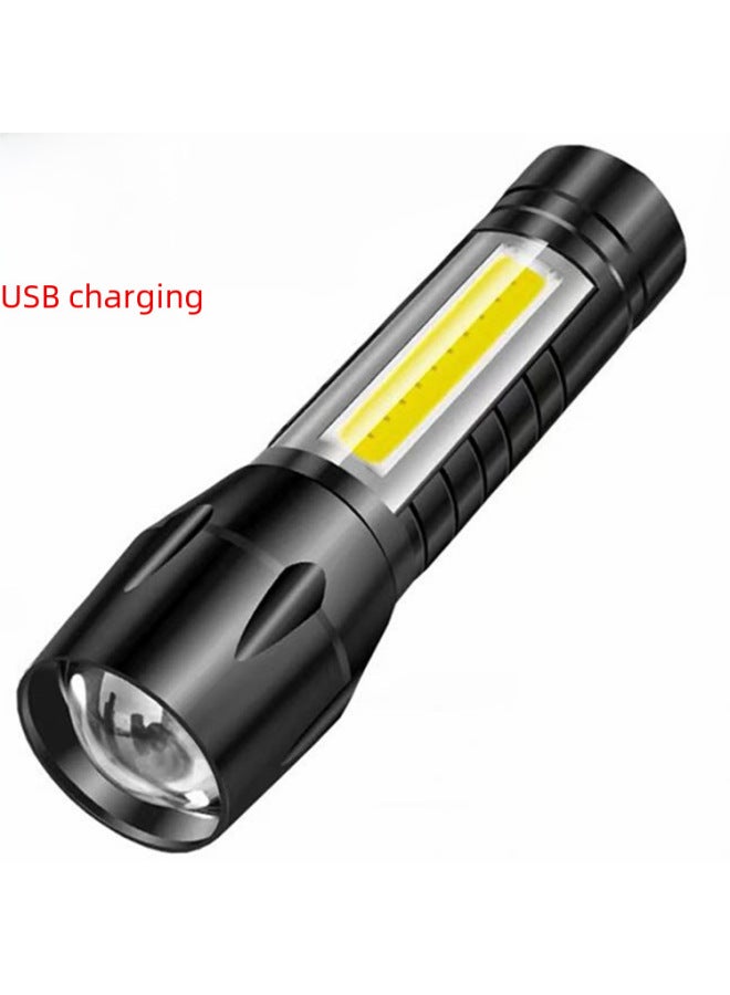 High-power Usb Rechargeable Led Mini Flashlight Aluminum Alloy Zoomable Torch Light Gift Side Light Decorative Lighting-Color:511 Zoom Lanyard + USB Line (bulk) Aluminum Alloy  - Image 1