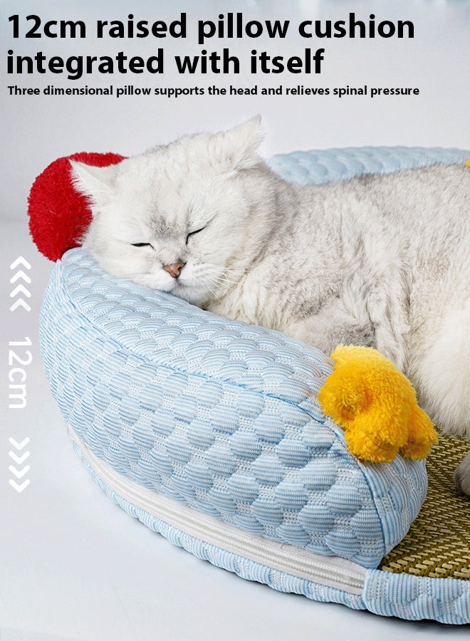 Generic Cat House,Four season universal frozen bean vine woven cat nest,Cooling mat, oversized and removable, summer cat bed for washing,Pet house, pet bed, indoor pet bed, cat bed（blue）  - Image 5