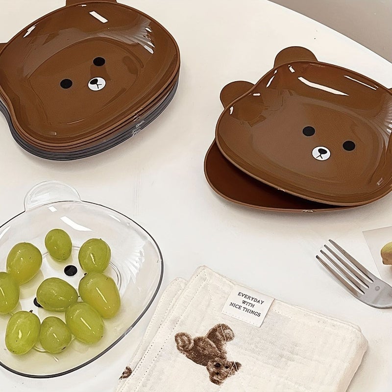 2 أطباق بلاستيكية مربعة شفافة متينة من مادة PET وTritan بتصميم دببة، أطباق خفيفة وحصص فاكهة للإفطار، أطباق صغيرة للتقديم - Image 5