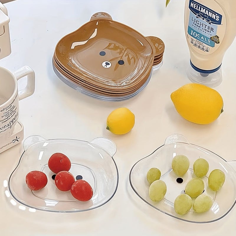 2 أطباق بلاستيكية مربعة شفافة متينة من مادة PET وTritan بتصميم دببة، أطباق خفيفة وحصص فاكهة للإفطار، أطباق صغيرة للتقديم - Image 4
