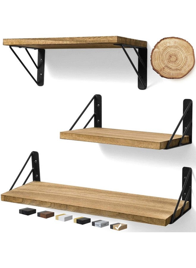 BAYKA Wall Shelves for Bedroom Decor, Floating Wall Shelves for Living Room Kitchen Storage, Wall Mounted Rustic Wood Floating Shelves for Kids Books, Small Shelf for Bathroom(Brown，Set of 3) - Image 1