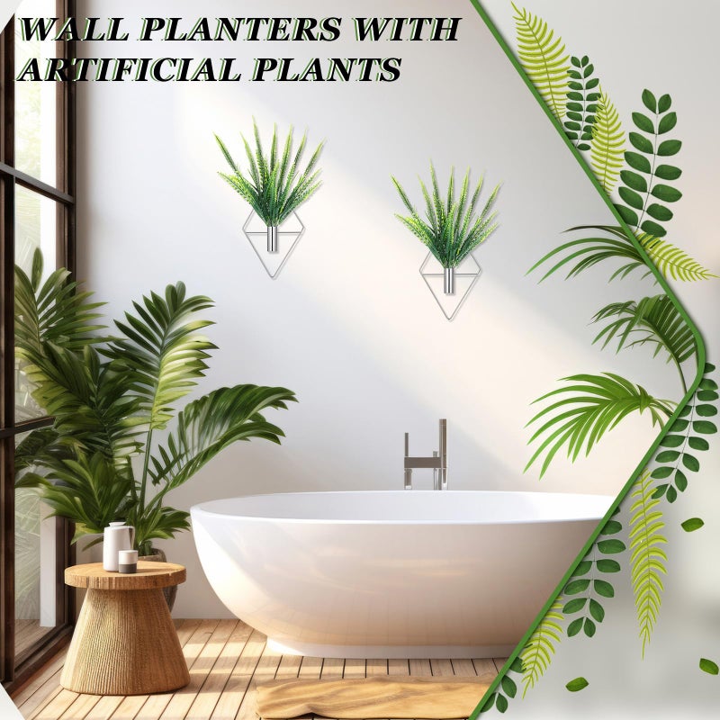 Canlierr 2 Pieces Wall Decor Hanging Planters with Artificial Plants Metal Hanging Vase Indoor Plants Holder Modern Boho Wall Art for Bathroom Bedroom Living Room Decor(Silver,Boston Fern) - Image 4