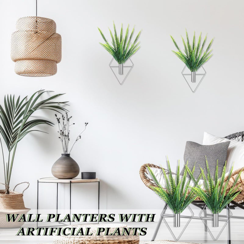 Canlierr 2 Pieces Wall Decor Hanging Planters with Artificial Plants Metal Hanging Vase Indoor Plants Holder Modern Boho Wall Art for Bathroom Bedroom Living Room Decor(Silver,Boston Fern) - Image 5