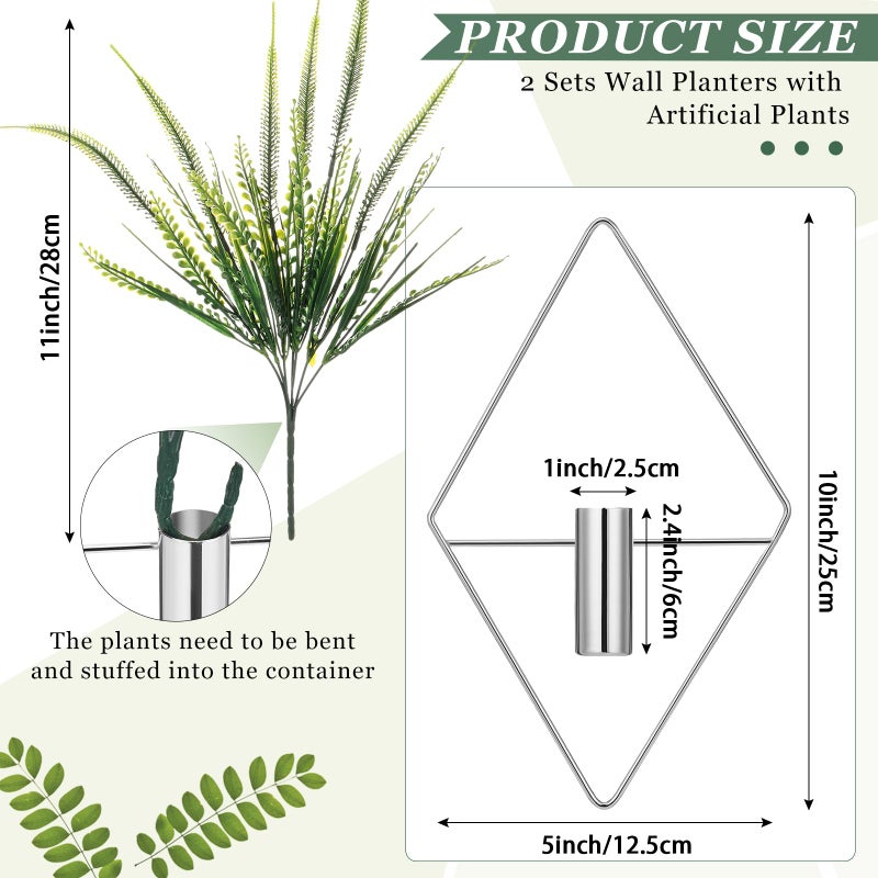 Canlierr 2 Pieces Wall Decor Hanging Planters with Artificial Plants Metal Hanging Vase Indoor Plants Holder Modern Boho Wall Art for Bathroom Bedroom Living Room Decor(Silver,Boston Fern) - Image 2