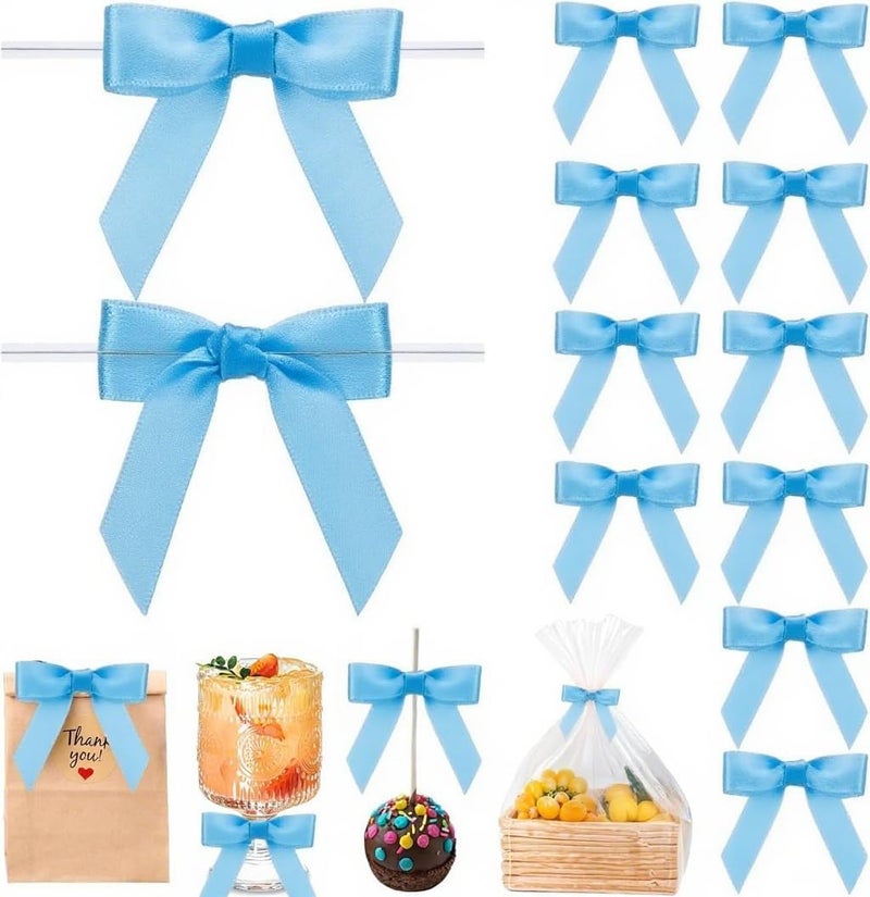 MAKINGTEC 30 Pcs Satin Ribbon Bows with Twist Ties for Gift Wrapping, Party Favors, Treat Bags, Wedding Decorations - 2.5" Premade Bows for Easy DIY Projects (Sky Blue) - Image 1