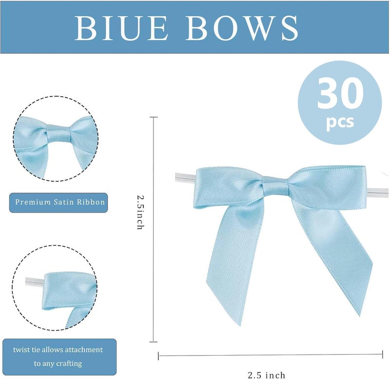 MAKINGTEC 30 Pcs Satin Ribbon Bows with Twist Ties for Gift Wrapping, Party Favors, Treat Bags, Wedding Decorations - 2.5" Premade Bows for Easy DIY Projects (Sky Blue) - Image 5