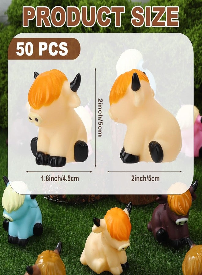 Guiqulai 50 Pcs Highland Cow Rubber Figurines,Mini Rubber Cows Bath Float Squeaky Highland Cow Toys for Baby Shower Birthday Gift (2x2x1.8 inches) - Image 2