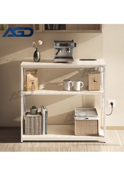 Coffee Corner Table Entryway Table with Charging Port Corridor Living Room Table with Storage Shelf (White)