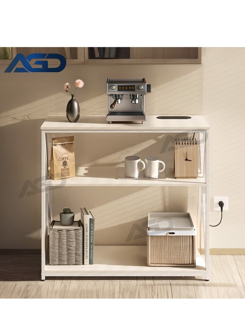 AGD - Coffee Corner Table Entryway Table with Charging Port Corridor Living Room Table with Storage Shelf (White) - Image 1