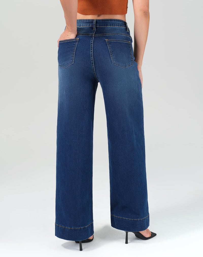 roswear Women's Wide Leg Jeans Casual High Waisted Stretchy Baggy Loose Long Trouser Jeans Midnight Blue Small - Image 4
