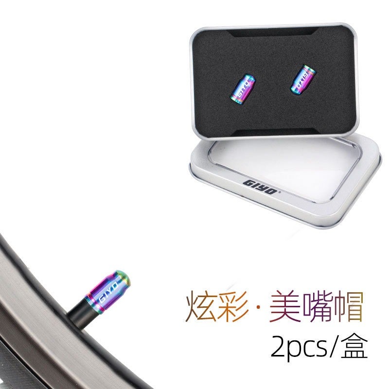 GIYO Titanium Alloy Valve Caps for Mountain & Road Bikes, Presta & Schrader Dust Covers, Nuts, 2 pcs/Box