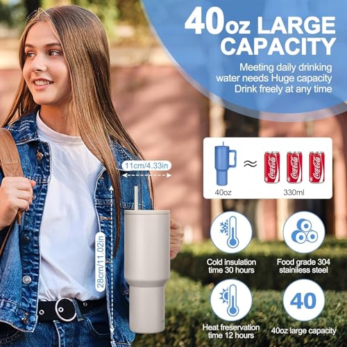 FLYNGO 1.2L Stainless Steel Tumbler with Straw and Leak Proof Lid, Vacuum Insulated Large Sipper Bottle for Gym, Office & Outdoor Use, Travel Mug for Hot & Cold Drinks (Beige) - Image 3