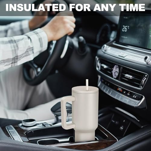 FLYNGO 1.2L Stainless Steel Tumbler with Straw and Leak Proof Lid, Vacuum Insulated Large Sipper Bottle for Gym, Office & Outdoor Use, Travel Mug for Hot & Cold Drinks (Beige) - Image 2