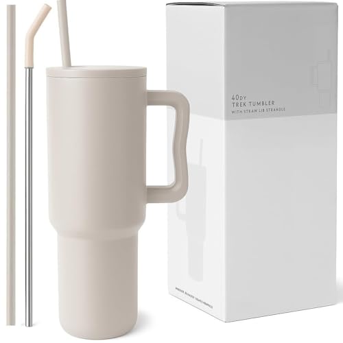 FLYNGO 1.2L Stainless Steel Tumbler with Straw and Leak Proof Lid, Vacuum Insulated Large Sipper Bottle for Gym, Office & Outdoor Use, Travel Mug for Hot & Cold Drinks (Beige) - Image 1