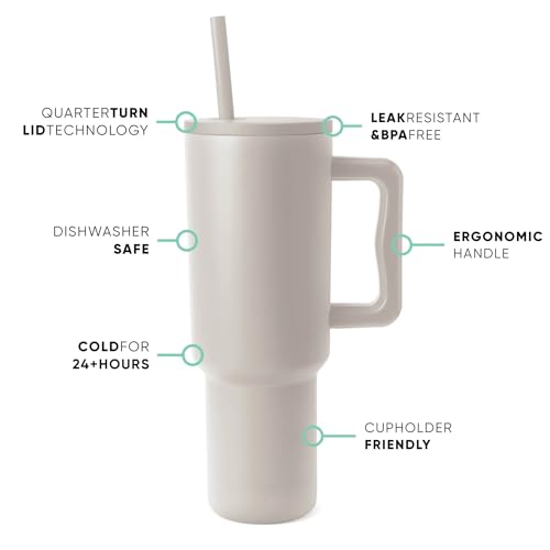 FLYNGO 1.2L Stainless Steel Tumbler with Straw and Leak Proof Lid, Vacuum Insulated Large Sipper Bottle for Gym, Office & Outdoor Use, Travel Mug for Hot & Cold Drinks (Beige) - Image 5