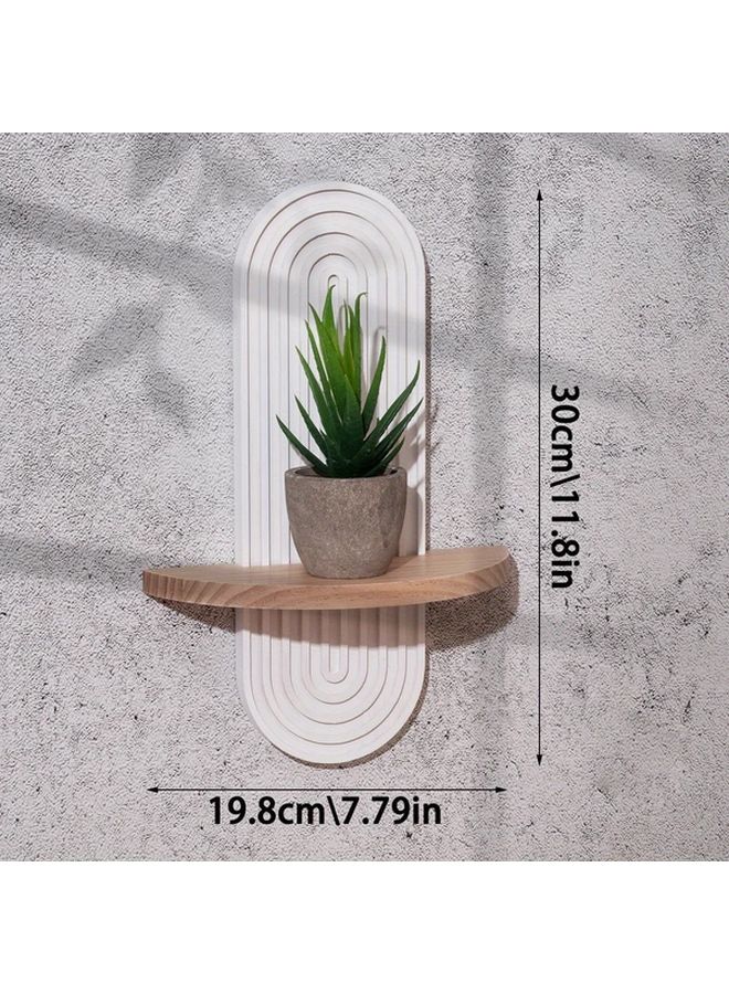 أرفف حائط خشبية بوهيمية بيضاء بتصميم هندسي ثنائي اللون لتزيين النباتات - Image 5
