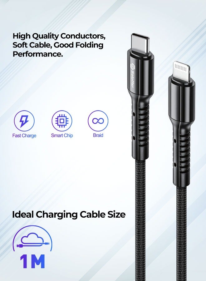 Soloffer iPhone Charger Cable USB C to Lightning Cable Fast Charging Braided Cord 18W Fast PD Charge for iPhone 14/14 Pro/14 Plus/14 Pro Max, iPad Pro, iPhone 8-13 All Series - Black - Image 4