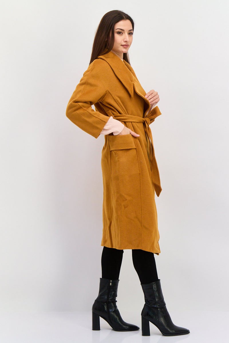 VERO MODA معطف ترنش صوف للنساء بحزام، برتقالي صدئ - Image 3