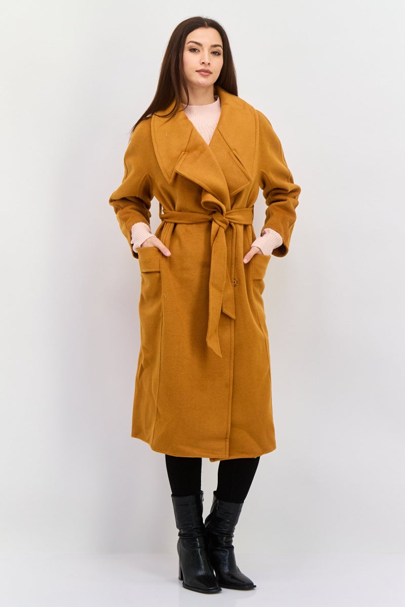 VERO MODA معطف ترنش صوف للنساء بحزام، برتقالي صدئ - Image 1