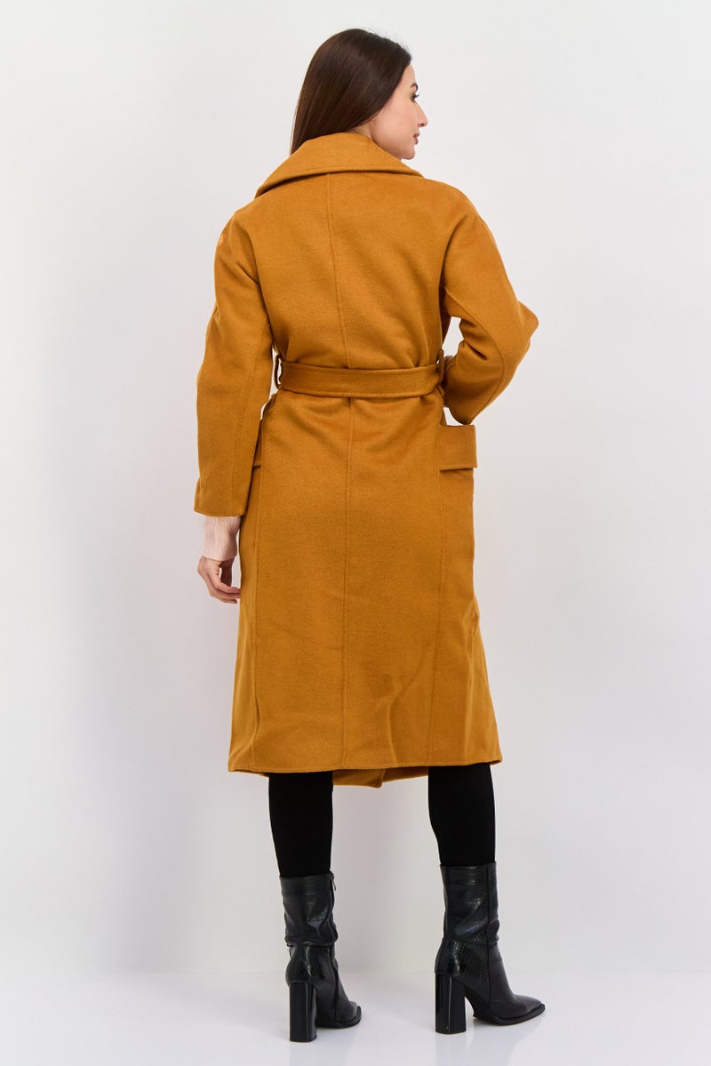 VERO MODA معطف ترنش صوف للنساء بحزام، برتقالي صدئ - Image 4