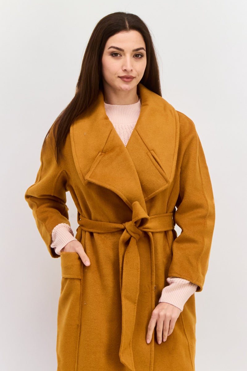 VERO MODA معطف ترنش صوف للنساء بحزام، برتقالي صدئ - Image 2