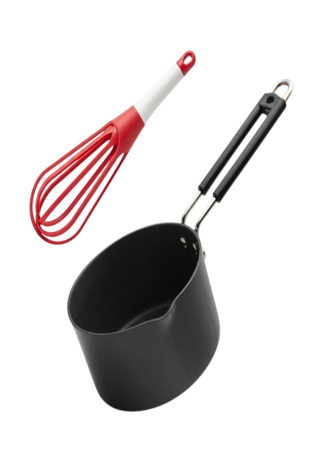 LAZYwindow Cookware Combo, Hard Anodised Sauce Pan with Induction Base and Plastic Whisker, Hand Blender - Image 1