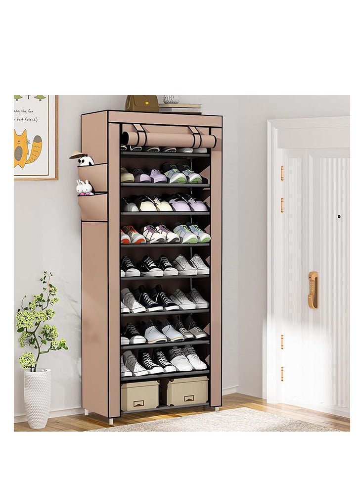Generic Ultra-High Shoe Rack With lid, 9-Layer Shoe Rack Can Store Multiple Pairs of Shoes And Boots, Large-Capacity Shoe Rack, With 4 Independent Pockets, For Bedrooms, Entrances, And Garages. Coffee  - Image 1