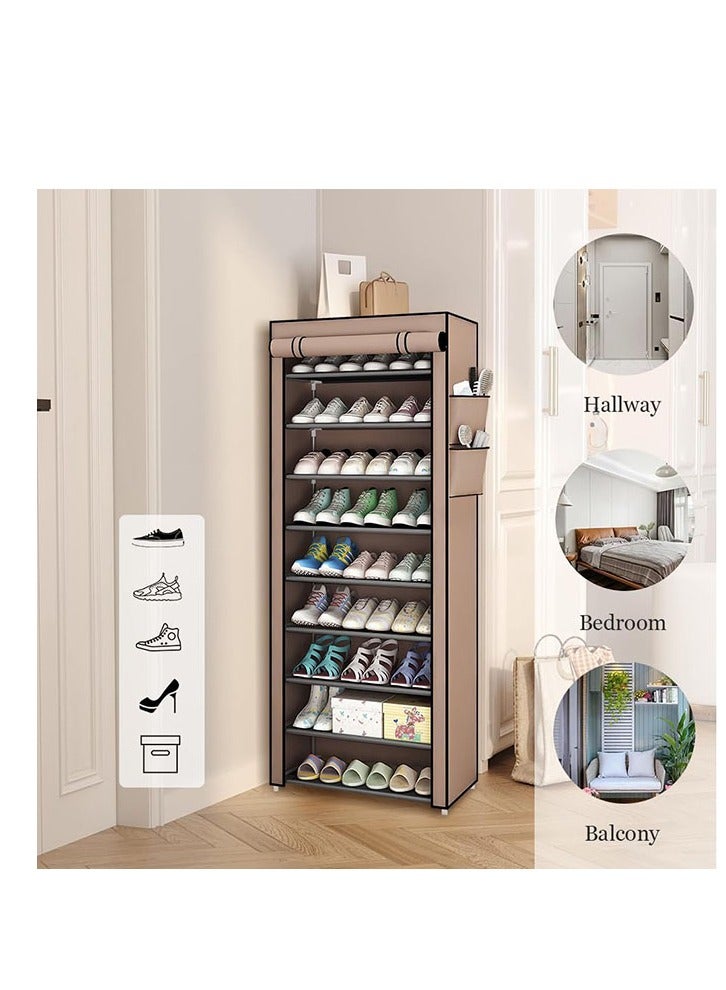 Generic Ultra-High Shoe Rack With lid, 9-Layer Shoe Rack Can Store Multiple Pairs of Shoes And Boots, Large-Capacity Shoe Rack, With 4 Independent Pockets, For Bedrooms, Entrances, And Garages. Coffee  - Image 2