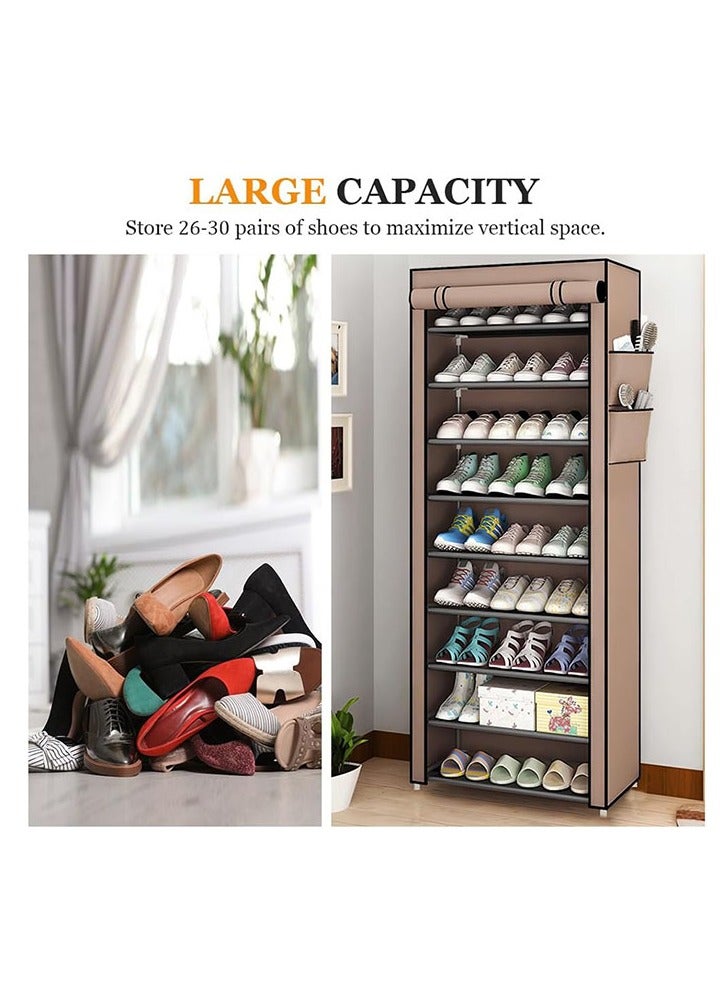Generic Ultra-High Shoe Rack With lid, 9-Layer Shoe Rack Can Store Multiple Pairs of Shoes And Boots, Large-Capacity Shoe Rack, With 4 Independent Pockets, For Bedrooms, Entrances, And Garages. Coffee  - Image 3