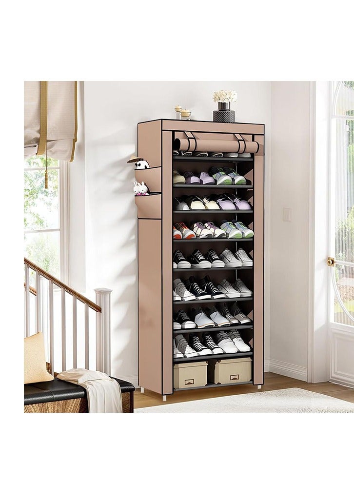 Generic Ultra-High Shoe Rack With lid, 9-Layer Shoe Rack Can Store Multiple Pairs of Shoes And Boots, Large-Capacity Shoe Rack, With 4 Independent Pockets, For Bedrooms, Entrances, And Garages. Coffee  - Image 4