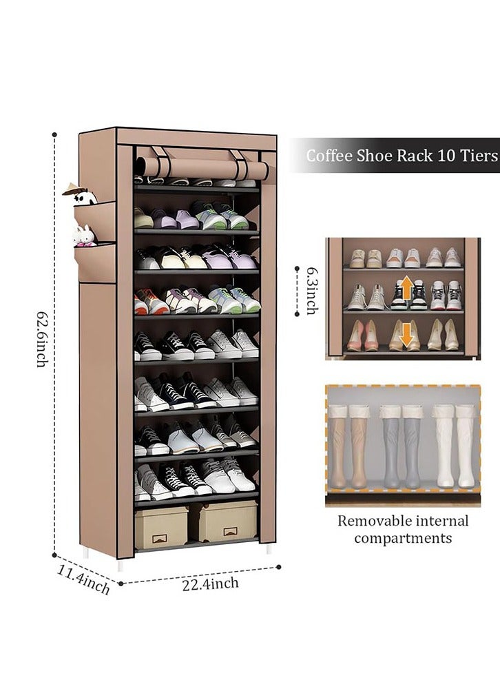 Generic Ultra-High Shoe Rack With lid, 9-Layer Shoe Rack Can Store Multiple Pairs of Shoes And Boots, Large-Capacity Shoe Rack, With 4 Independent Pockets, For Bedrooms, Entrances, And Garages. Coffee  - Image 5