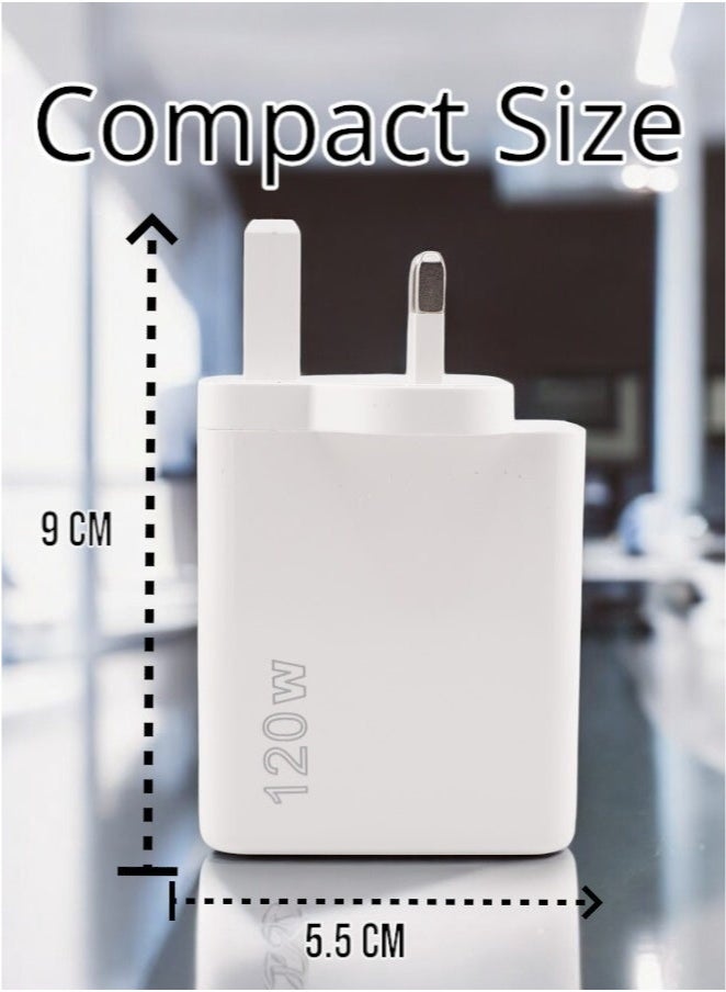 120W PD QC 3.0 Type C Fast Charger Adapter (white), 5-Port USB A & USB C Compatible with Samsung Galaxy S23/S22, Iphone 15/14/13 Pro Max, MacBook, Ipad, Laptops, OnePlus - Image 2
