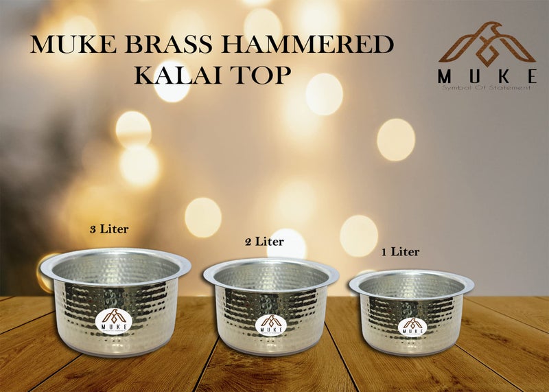 MUKE® Brass Hammered Patila, Brass Tope, Brass Cookware, Patila, Round Heavy Bottom Tapeli, Bhagona Kalai Brass top (3 Liter) - Image 4