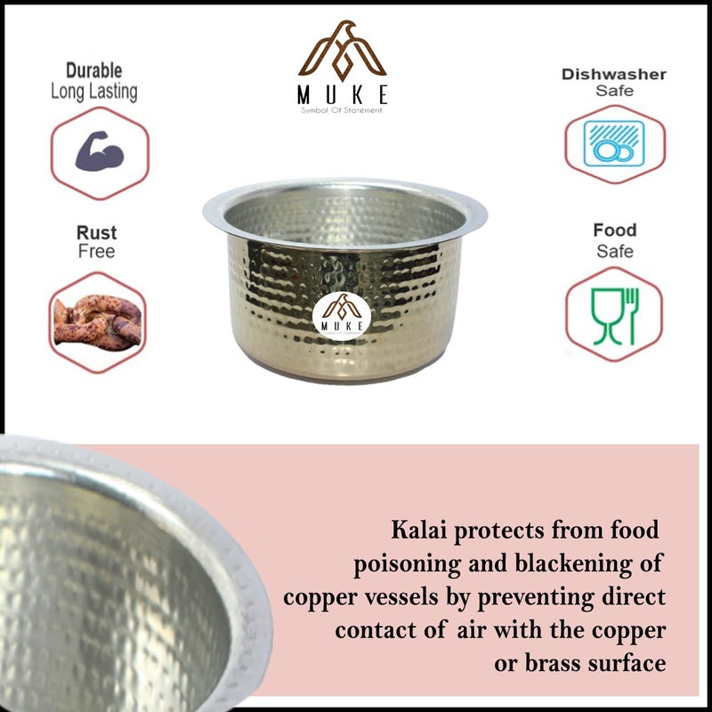 MUKE® Brass Hammered Patila, Brass Tope, Brass Cookware, Patila, Round Heavy Bottom Tapeli, Bhagona Kalai Brass top (3 Liter) - Image 3