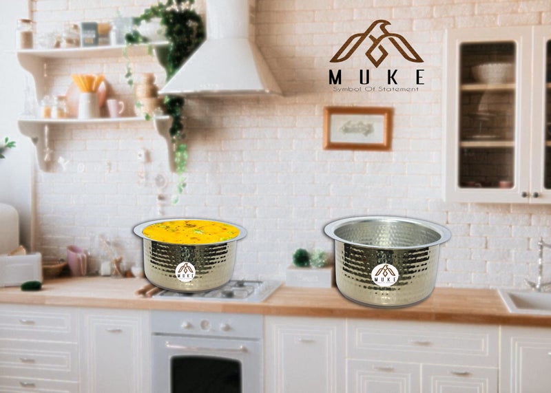 MUKE® Brass Hammered Patila, Brass Tope, Brass Cookware, Patila, Round Heavy Bottom Tapeli, Bhagona Kalai Brass top (3 Liter) - Image 5
