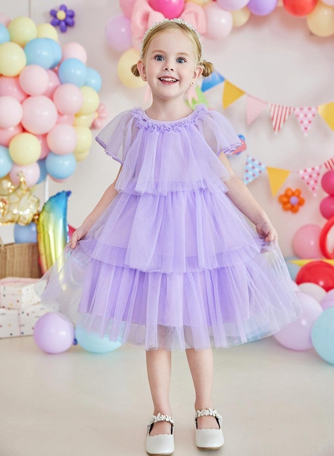 Arshiner Girls Tulle Dress Toddler Tiered Tulle Tutu Dresses Purple Dress Toddler Summer Formal Party Birthday Wedding Size 6 - Image 4