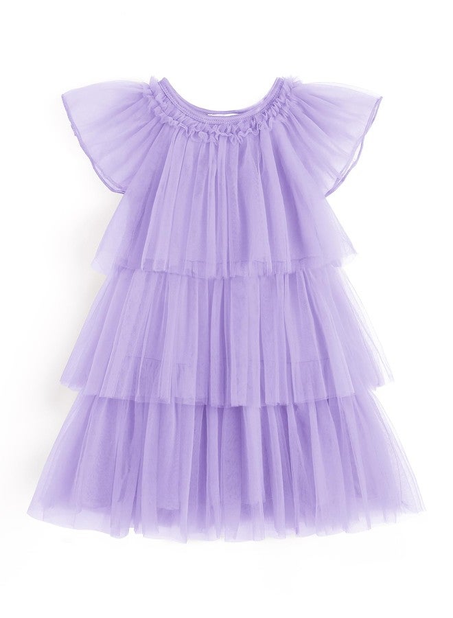 Arshiner Girls Tulle Dress Toddler Tiered Tulle Tutu Dresses Purple Dress Toddler Summer Formal Party Birthday Wedding Size 6 - Image 1