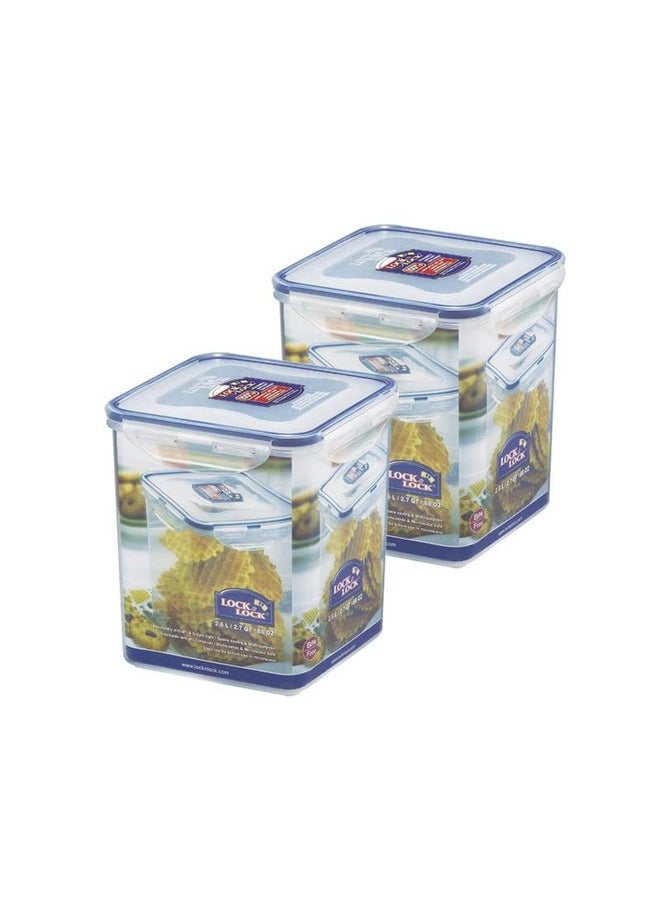 LOCK & LOCK Lock & Lock Classic Tall Square Plastic Airtight Food Storage Container with Leak Proof Lid, 2.6 Liter, Transparent, Set of 2 (HPL822B x 2)  - Image 2