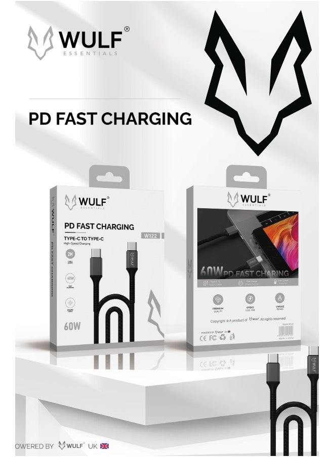 Wulf Essentials WULF W122 Type-C to Type-C 60W Fast Charging Cable – 2M Braided Power Performer 