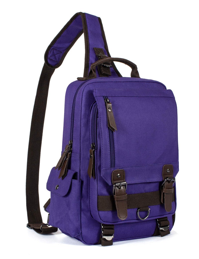 Leaper Retro Crossbody Bag Sling Bag Canvas Messenger Bag for Men Women Shoulder Bag Crossbody Handbags Satchel Purple, L - Image 1