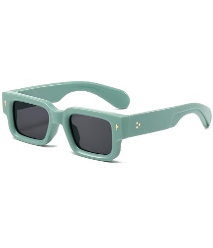 EYLRIM Thick Frame Square Sunglasses for Women Men Chunky Rectangle Sun Glasses Black Shades UV400 Protection(07 Green/Grey) - Image 1