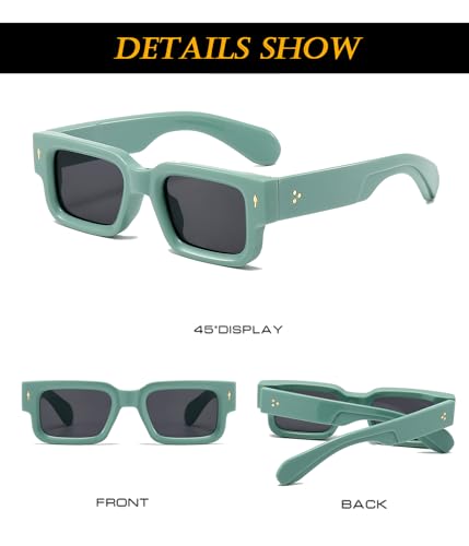 EYLRIM Thick Frame Square Sunglasses for Women Men Chunky Rectangle Sun Glasses Black Shades UV400 Protection(07 Green/Grey) - Image 5